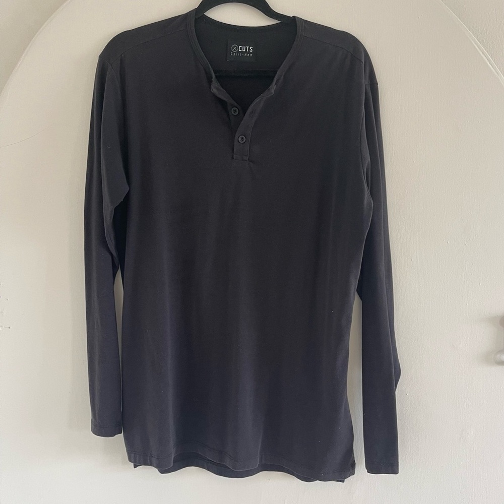 Cuts Black Long Sleeve Henley Shirt